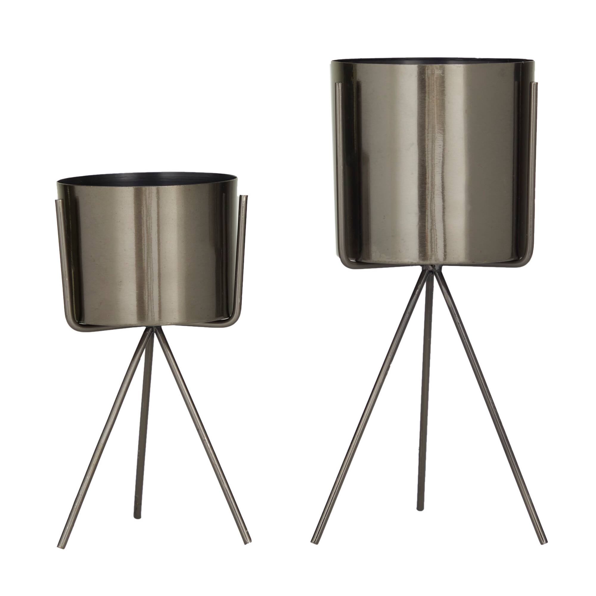 Dark Grey Contemporary Planter, Set of 2" 12", 9"